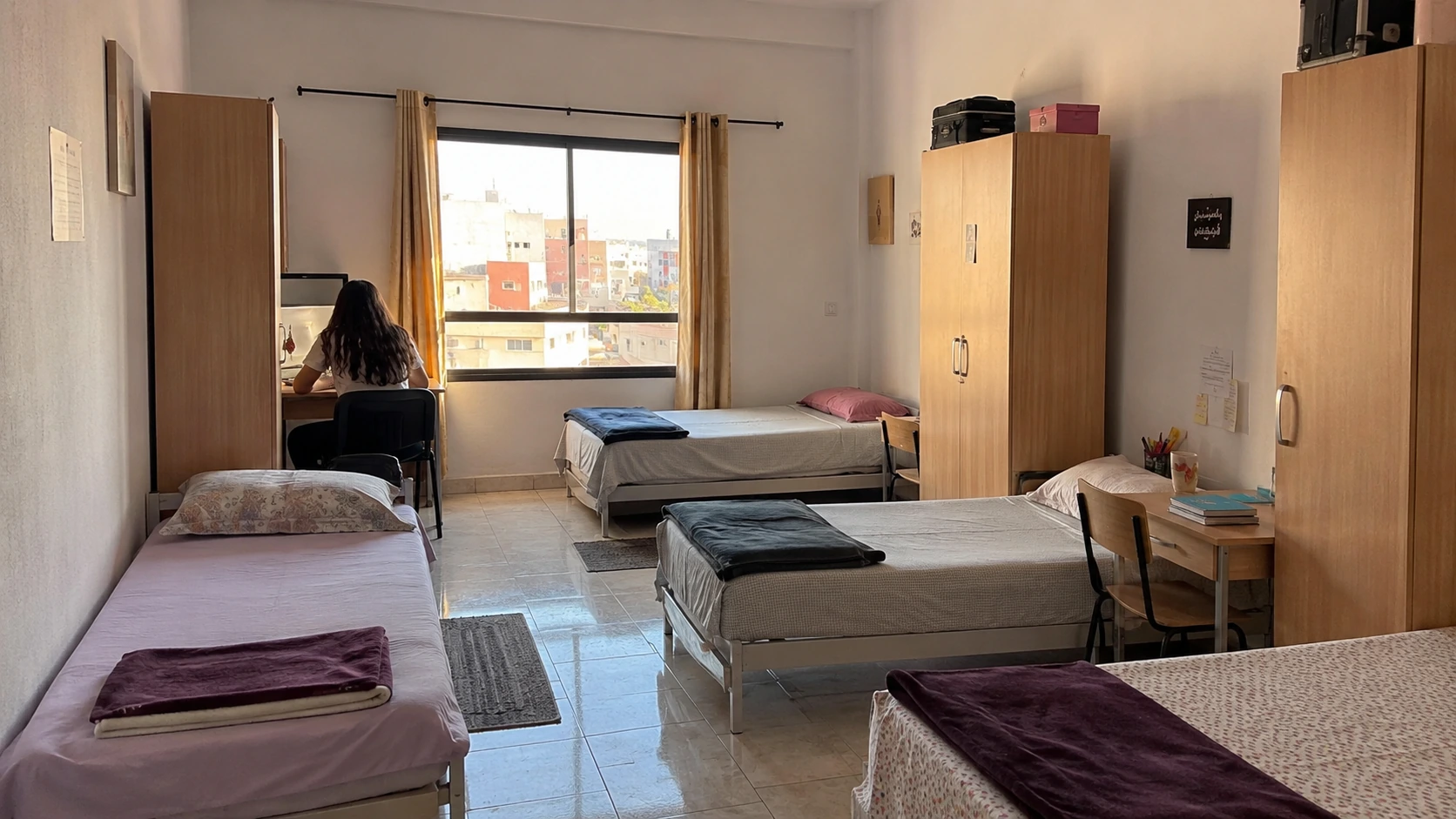 Chambre partagée simple et lumineuse à Dar Taliba, avec lits individuels et rangements